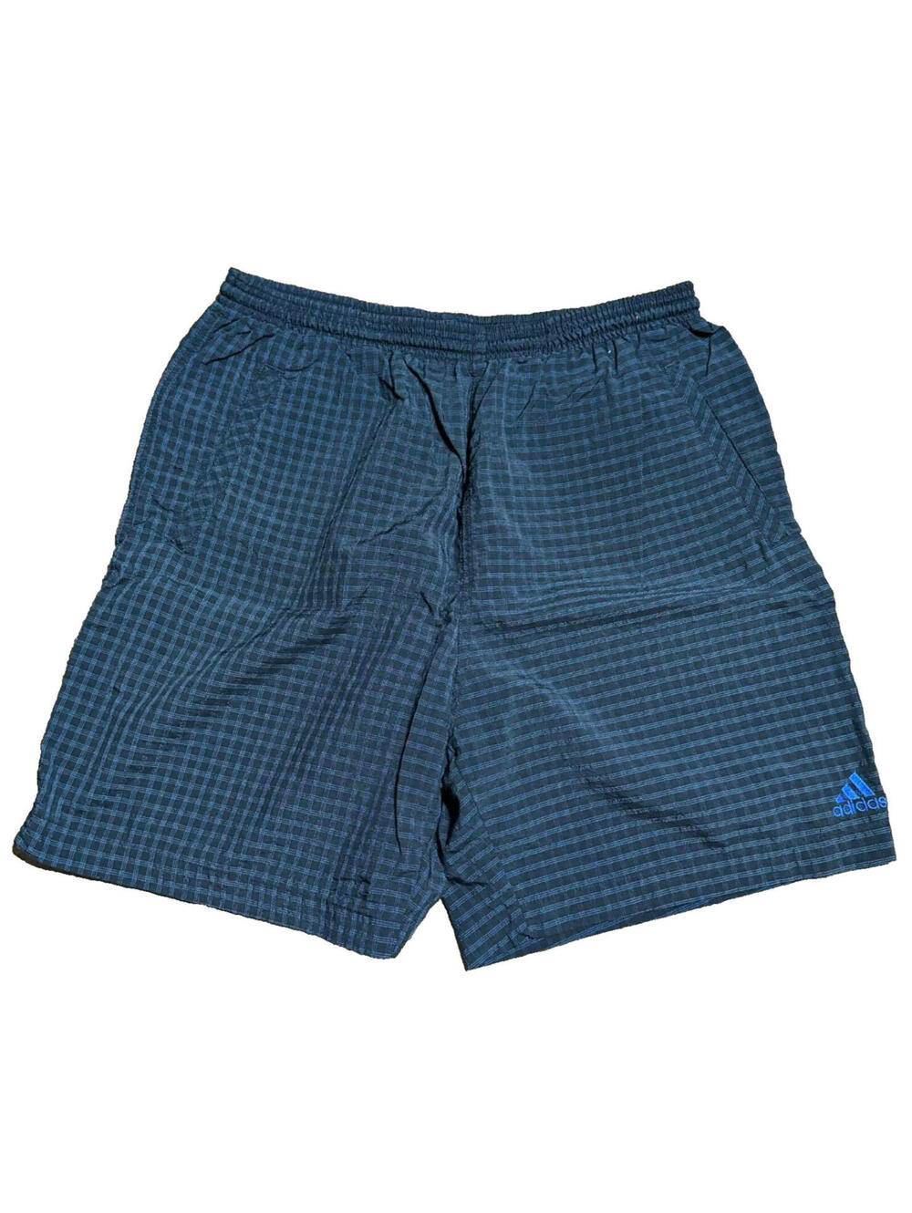 Vintage 90’s Men’s Adidas Dark Navy Blue Grid Checkered Shorts Size Large 6.5"